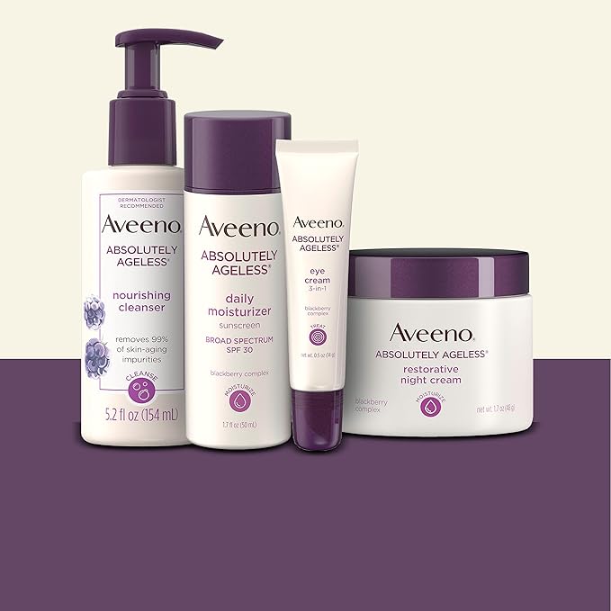 Aveeno Absolutely Ageless 3-in-1 Anti-Wrinkle Eye Cream for Fine Lines & Wrinkles, Crows Feet, & Under-Eye Puffiness, Antioxidant Blackberry Complex, Hypoallergenic, Non-Greasy, 0.5 oz-VivaGrace Women