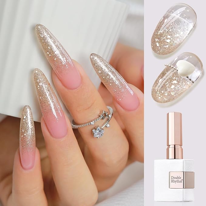 Double Rhythm 0.5Oz Glitter Gel Polish Shimmer Reflective Color for Nail Art Salon DIY Soak Off 15ml Nail Lamp Gel Polish at Home (Golden-B1160)