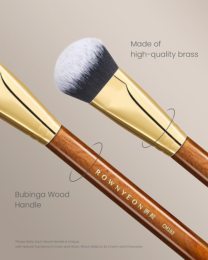 Desert Oak Series Angled Dome Cream Blush Brush - Medium Nylon Bristles for Flawless Cream/Liquid Blush Application, Seamless Stippling & Blending, Bubinga Handle & Brass Ferrule (CM 183)-VivaGrace Women
