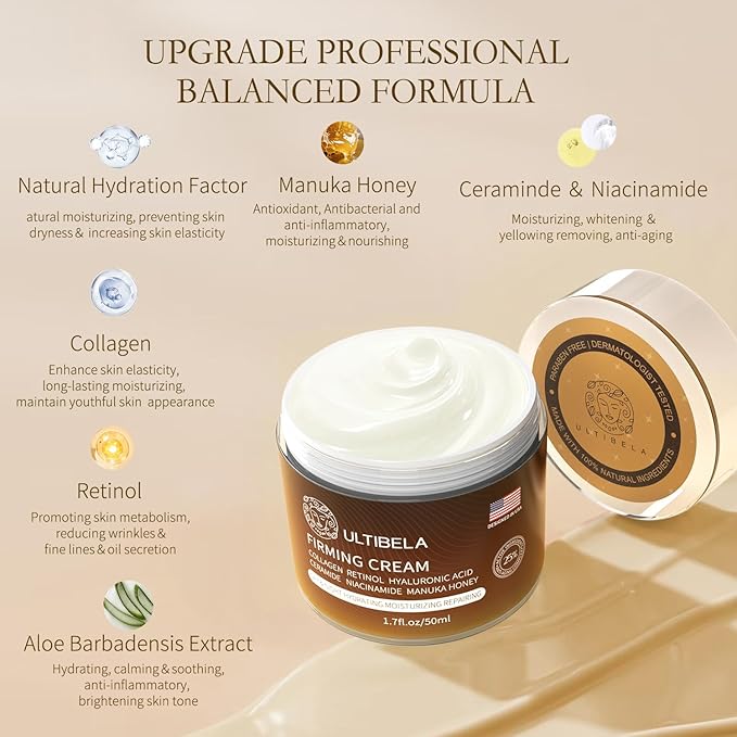 Tighten and Lift Neck Cream, Deep Hydration Neck Firming Cream with Retinol, Collagen & Honey Anti-Aging & Wrinkle Moisturizer for Face, Neck & Décolleté Women & Men 1.7 Fl Oz-VivaGrace Women