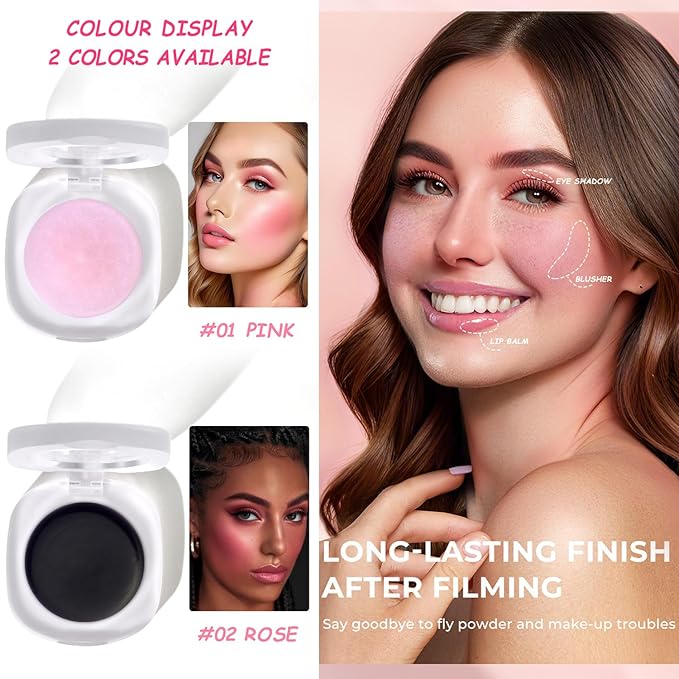 Cream Blush Makeup, Natural Pink/Black Glossy Face Blusher, Color Changing Cream Blush for Cheek and Lip Tint, Blendable Formula, Matte and Dewy Finish Lightweight Blush Makeup (Pink Glitter, One)-VivaGrace Women