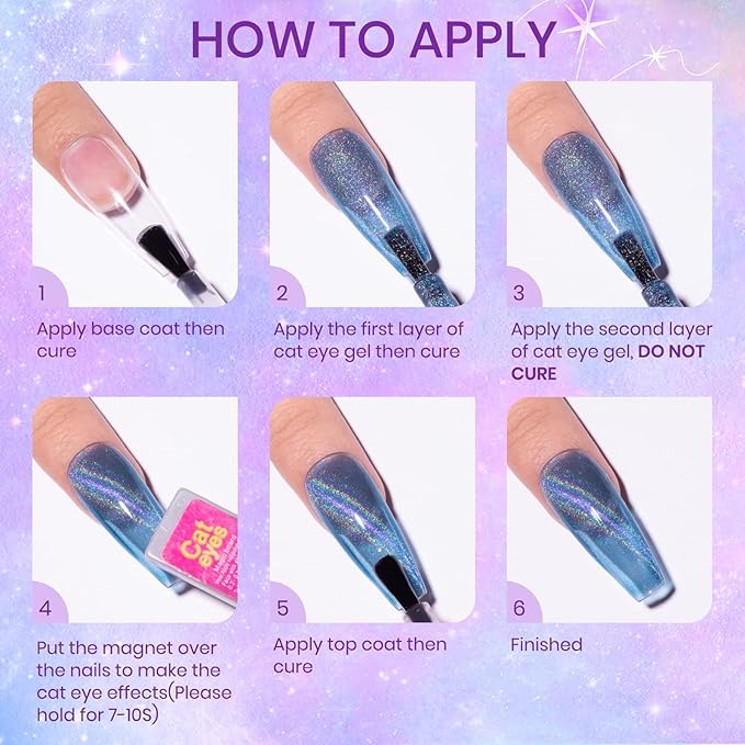 Rainbow Cat Eye Nail Gel Polish Set Sparkle Holographic 9D Cat Eye Gel Polish Laser Glitter Cat Eye Nail Polish Gel Magnetic Gel Soak Off Lamp Gel Varnish Nail Salon Kit (0.24fl oz)