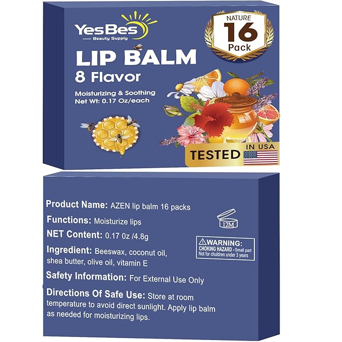 16 Pack Lip Balm, Natural Lip Balm Bulk with Vitamin E and Coconut Oil, Moisturizing Lip Balm for Dry Cracked Lips, Lip Balm for Stocking Stuffers - 8 Flavors-VivaGrace Women
