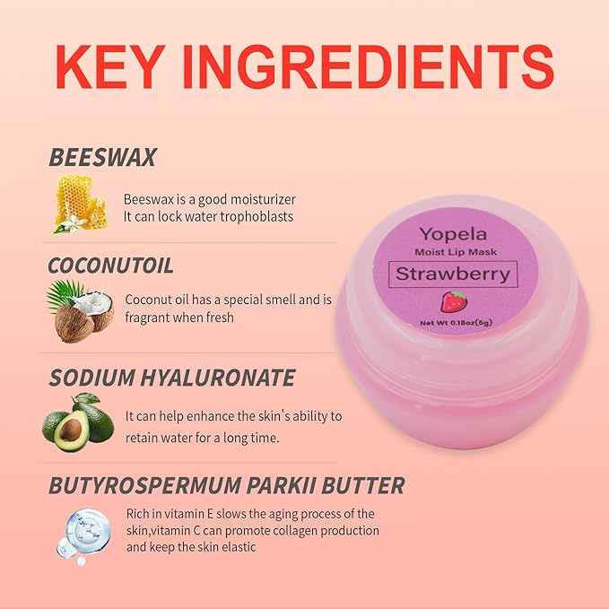 6 Pack Cute Lip Mask Sleeping Overnight for Dry Lips with Coconut Oil and Beeswax -Smoothing Hydrating Softening Plumoing Moisturizing with Small Lip Brush 6 Flavors 0.18 oz-VivaGrace Women