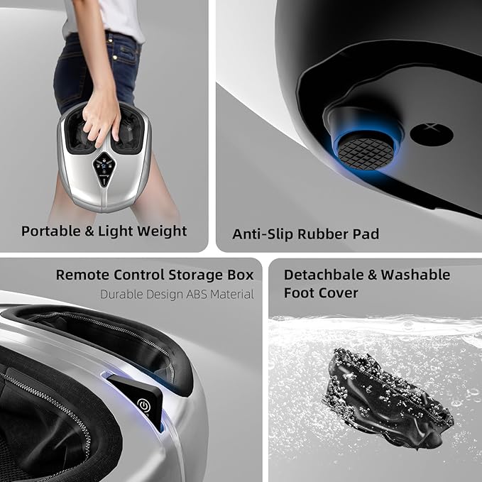 Shiatsu Foot Massager with Heat,Vibration,Air Compression and Deep Kneading for Plantar Fasciitis, Neuropathy,Improve Foot Wellness,Gifts for Women & Men(Silver)