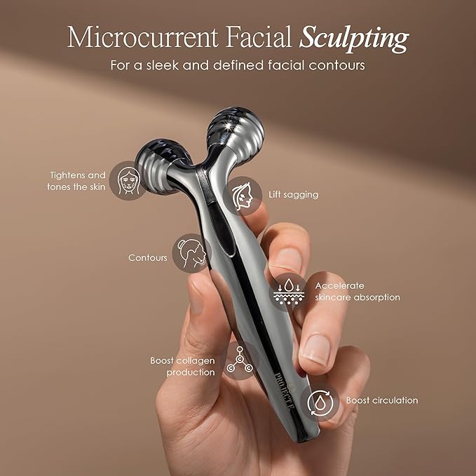 VORA Microcurrent Facial Roller by Project E Beauty | 3D Face & Body Massager | Instant Face Lift & V-Shape | Collagen Boost | Tightens Skin | Anti-Aging | Roller Tightens Skin | Solar Powered-VivaGrace Women