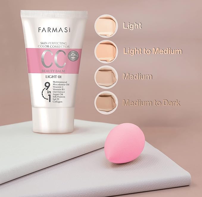 FARMASi CC Color Control Cream, Natural and Flawless Finish, Enriched Formula with Multimineral & Spf 25+, All-Day Hold, All Skin Types, 1.7 fl. oz, Light-VivaGrace Women