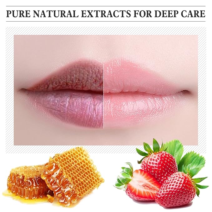 4 PCS Bee Honey Lip Balm Honey Pot, Strawberry & Bee Honey Lip Mask, Reduces Lip Lines, Hydrate & Moisturizing Lip Skin Care, Prevention Dry Cracked Lips, Bee Honey Lip Balm for Lip Repair Treatment-VivaGrace Women
