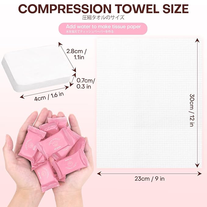 Disposable Towel, Thicken Compressed Towel Large, Soft Facial Washcloth Reusable Portable Cotton Tissue for Travel,Camping,Hiking,Hotel,Beauty Salon,Outdoor Activities(Pink 20PCS)