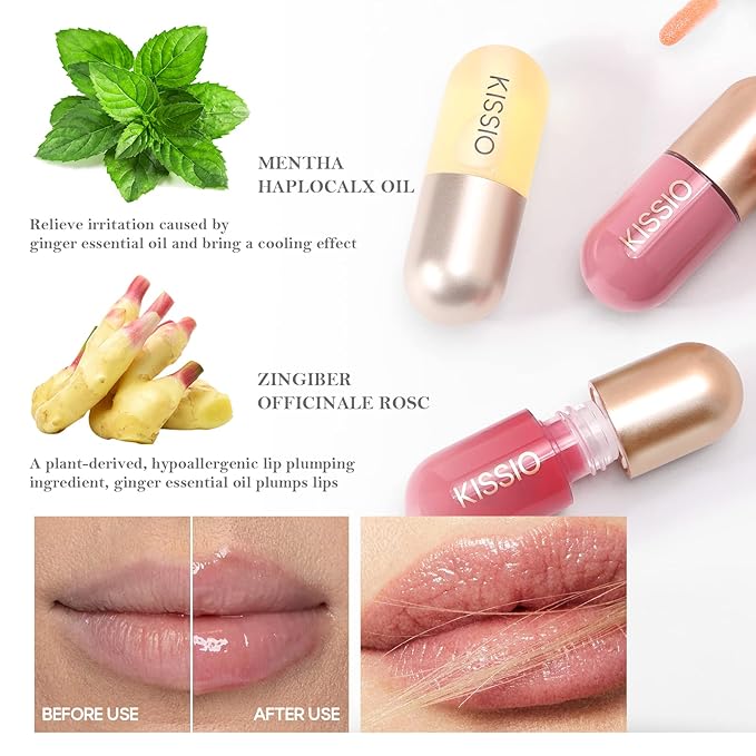 KISSIO Lip Plumper,Color Lip Plumper Gloss,Lip Enhancer,Plant Extracts Plumping Lip Serum,Moisturizing Lip Gloss for Fuller Lips and Hydrated Beauty Lips 5.5ml (03 Lakeside)-VivaGrace Women
