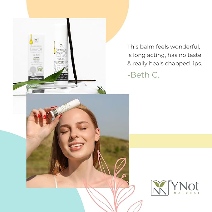 YNN Emu Oil Moisturizing Lip Balm with Extreme SPF50+ Sun Protection - 4-Hour Water Resistant, Fortified with Vitamin E, Amino Acids & Omega 3, 6 & 9 - Y-Not Natural, 15g Stick - 2 Pack-VivaGrace Women