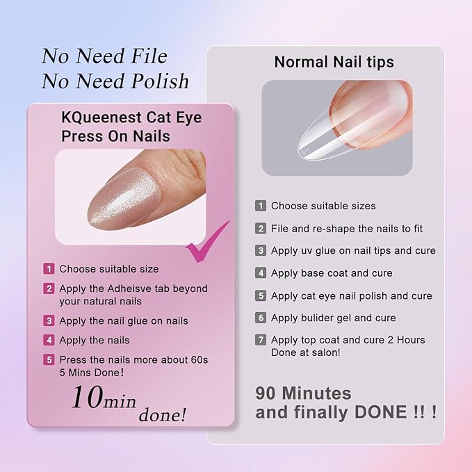 KQueenest Cat Eye Nude Pink Press on Nails Short Almond with UV Coating, 30 Pcs Thick Glitter Fake Nails Glue on, Cute Sparkle Shinny Acrylic Nails with Bling Design, Reusable False Nails for Women