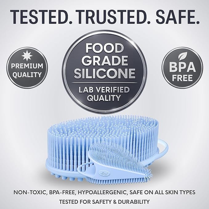 Avilana Silicone Body Scrubber – Gentle Shower Brush & Loofah Alternative- Food Grade & Lab Tested – Fast-Drying, Hygienic, BPA-Free Silicone Body Gentle Exfoliator (Blue, Body & Face)-VivaGrace Women