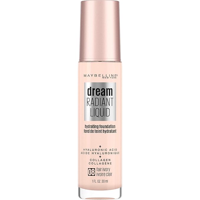 Maybelline Dream Radiant Liquid Medium Coverage Hydrating Makeup, Lightweight Liquid Foundation, Fair Ivory, 1 Count-VivaGrace Women