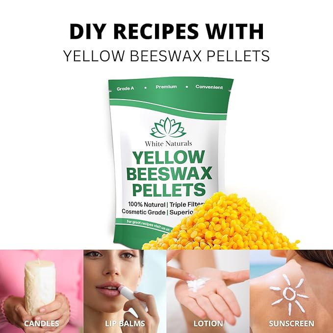 Yellow Beeswax Pellets 2lb (1lb in Each Bag), Pure, Natural, Cosmetic Grade, Organic, Bees Wax Pastilles, 3X Filtered, Great For Candle Making, Soaps, DIY Lip Balms, Lotions By White Naturals-VivaGrace Women