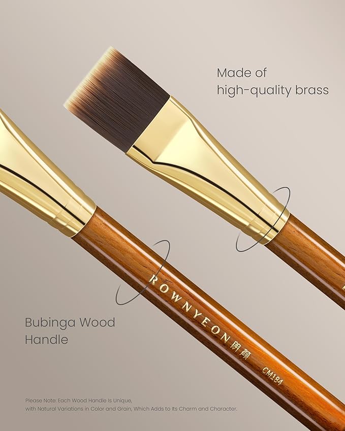 Desert Oak Series Flat Top Foundation Brush - 20mm Ultra-Thin Nylon Bristles for Streak-Free Liquid Foundation, Smooth Buffing & Full Coverage, Bubinga Handle & Brass Ferrule (CM 184)-VivaGrace Women