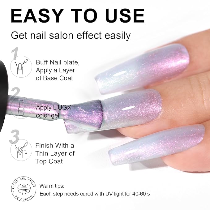 L'UGX Pearl Gel Nail Polish 15ML Aurora Iridescent Gel Polish Mermaid Shimmer Glazed Donut Pearlescent UV Gel Colors for Nails Art DIY Manicure at Home Salon Holiday Gifts for Women LGS-712