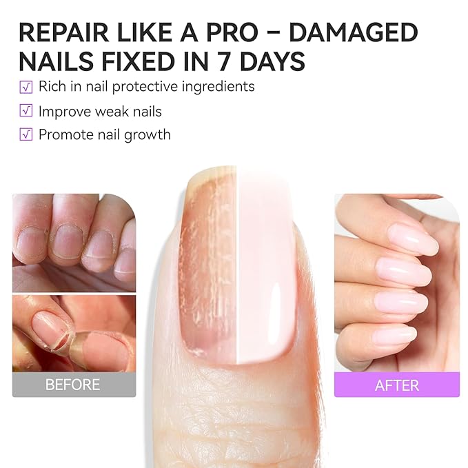 gelike ec Nail Strengthener Polish for Damaged Nails: Milky White 15ml 6 in 1 Natural Nail Hardener Extra Strong and Growth - Nail Polish Hardener for Weak and Damaged Nails