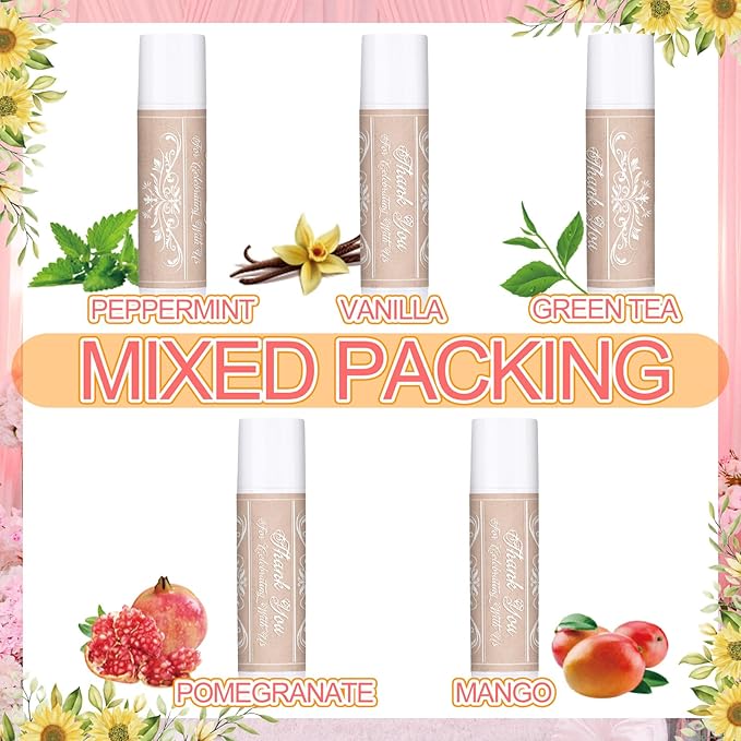 Dunzy 50 Pcs Thank You Gift Lip Balm Bulk Baby Shower Party Favors Bridal Shower Favor Lip Care with Assorted Fruit Flavors Thank You Lipstick for Guest Basket Gift Stuffer (Vintage)-VivaGrace Women