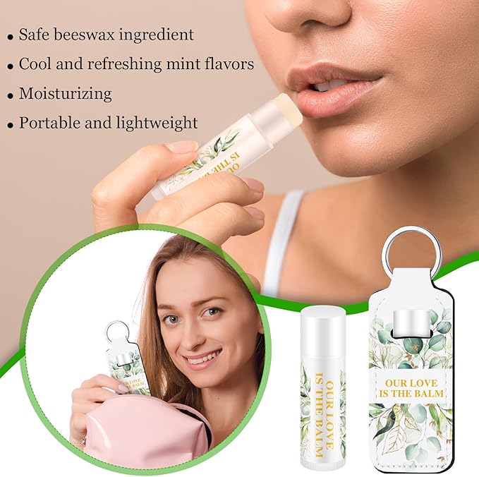 18 Sets Baby Shower Bridal Shower Favors for Guests Bulk Lip Balm and Lipstick Holder Keychains Set Baby Shower Bridal Shower Goodies Bags Thank You Gifts for Guests(Eucalyptus Wedding)-VivaGrace Women