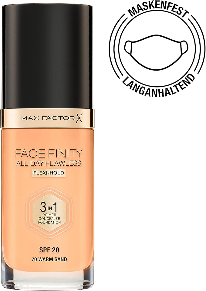 Max Factor Facefinity 3-in-1 All Day Flawless Liquid Foundation, SPF 20-70 Warm Sand, 30 ml-VivaGrace Women