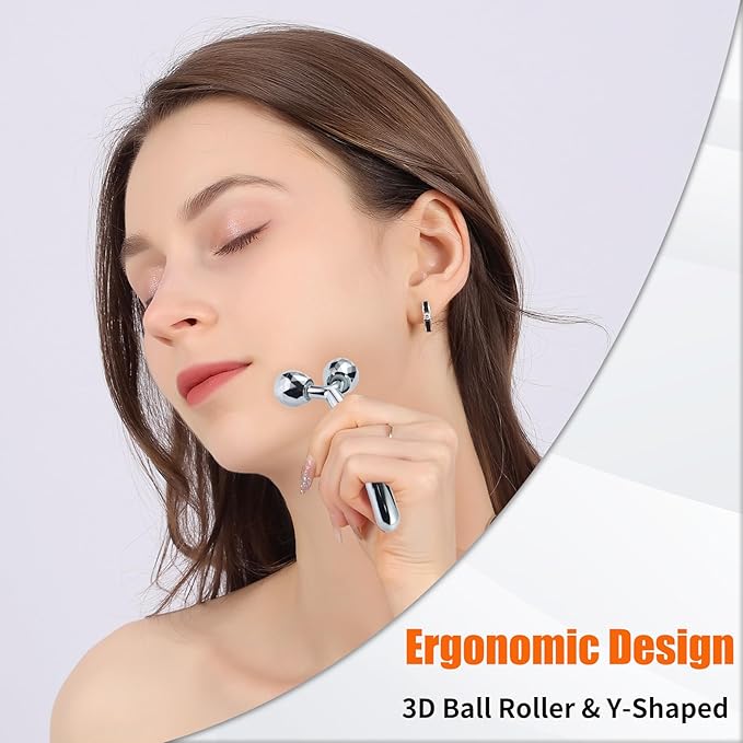 Face Massager, Metal Roller Gua Sha Facial Tools for Face Neck Eye Body Skin Care, Facial Roller Gifts for Her, Women and Girl 2Pcs