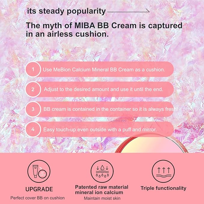 MIBA Ion Calcium Mineral BB Cushion 12g / 0.42 oz. Airless Cushion BB Cream, Moisturizing Finish.-VivaGrace Women