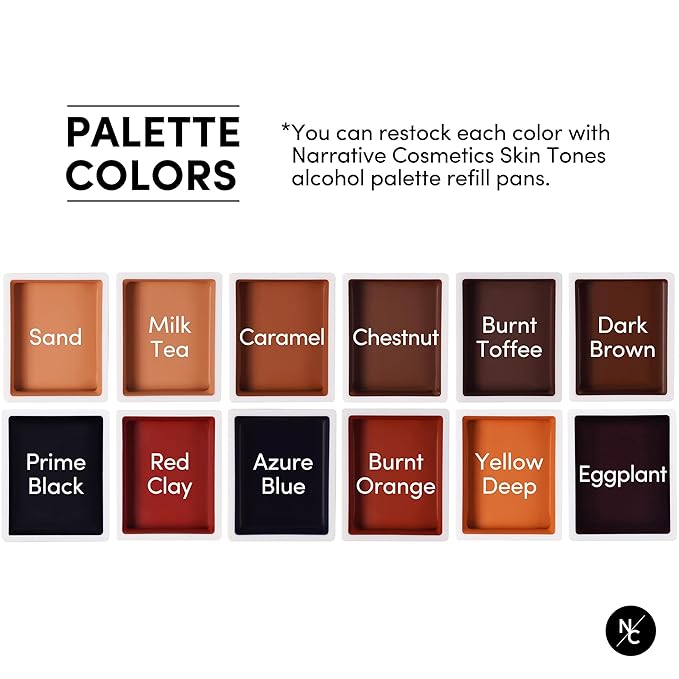 12 Color Dark Flesh Tone Alcohol Activated Makeup Palette Kit - Includes Alcohol Activator and Moisturizing Remover - Waterproof Makeup for Professional Makeup Artists-VivaGrace Women