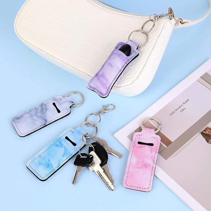 4Pcs Chapstick Holder Keychain, Lip Balm Sleeve Pouch, Chapstick Holder With Clip, Lip Balm Holder, Stocking Stuffers Gift for Women(Pink, Gray, Purple, Blue)-VivaGrace Women