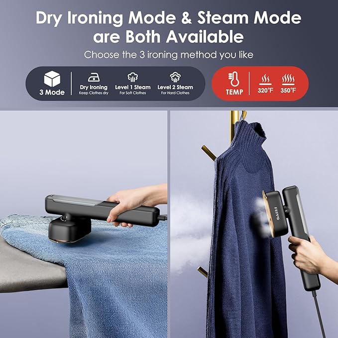FEPPO Travel Steamer for Clothes, 110-240V Dual Voltage Portable Mini Steamer & Iron 2in1, 1100W Powerful Garment Steamer, Fast Heat Up, Travel Size, HD Display, for Home & Global & Europe Travel-VivaGrace Women