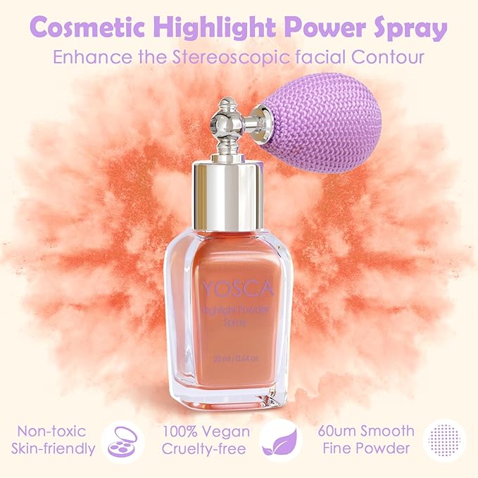 Yosca Highlighter Powder Spray, 20ML Cosmetic Grade Shimmer Powder Glitter Spray Sparkle Highlighter Makeup Festival Concert Accessorise for Rave Clothes Hair Face Nail Art - Metal Stawberry-VivaGrace Women