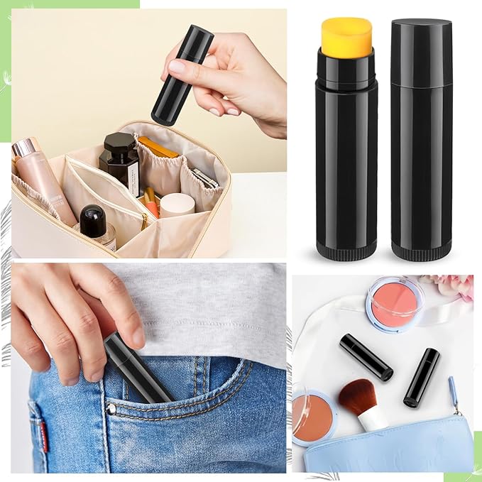 100 Pcs 5.5ml Bulk Empty Lip Balm Tubes Refillable Plastic Lip Gloss Container Travel Lipstick Tubes Chapstick Tubes Holder For DIY Homemade Lip Balm (black)-VivaGrace Women