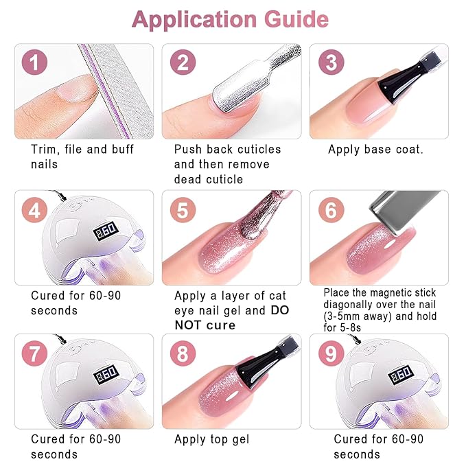 RARJSM Nude Cat Eye Gel Polish Set 6 Pcs Sparkle Diamond Glitter Sheer Purple Soft Pink Chanpagne Gold Velvet Ice Jelly Glass Cateye Gelpolish with Magnet Stick UV LED Curing Requires Home Manicure-VivaGrace Women