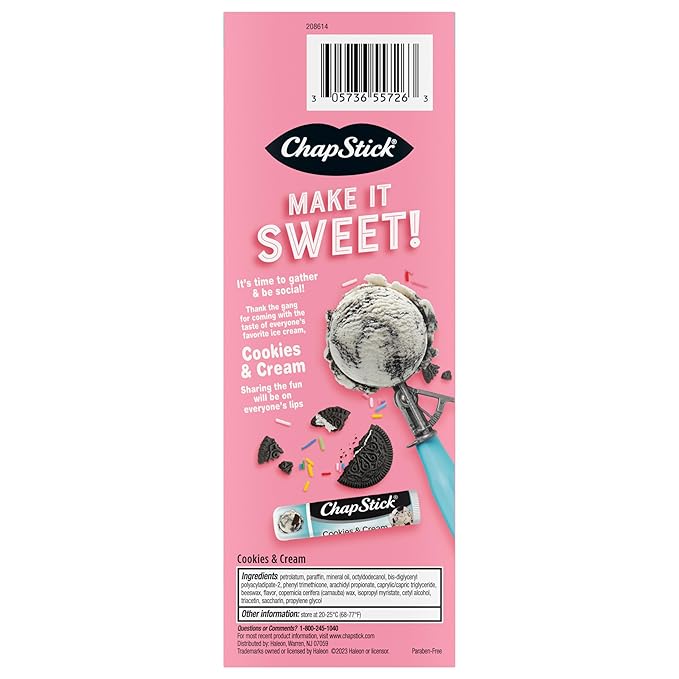 ChapStick Ice Cream Social, Party Favor Lip Balm Pack - Cookies & Cream - 0.15 Oz x 12 Sticks-VivaGrace Women
