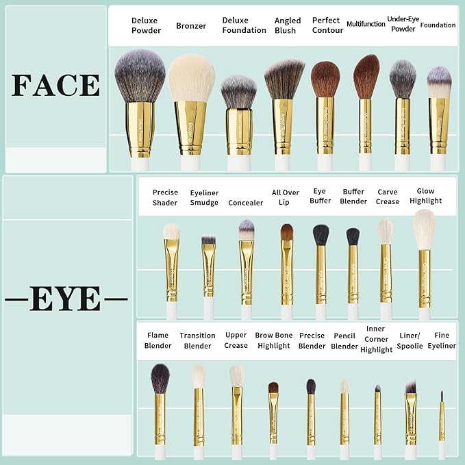 Professional Makeup Brushes Set Premium Quality Goat Hair Synthetic Fiber Powder Foundation Highlight Concealer Eyeshadow Blending By Bueart Design-VivaGrace Women