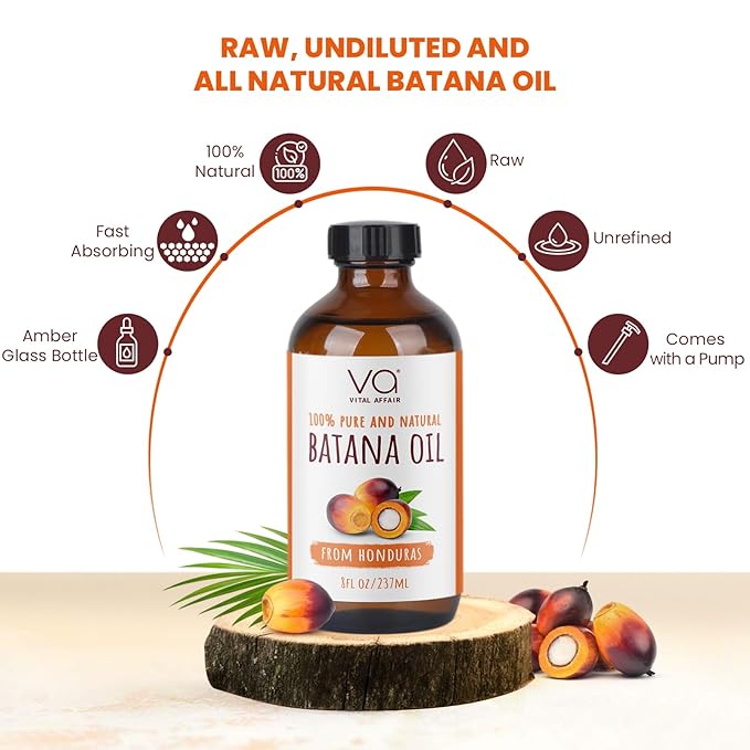 Batana Oil For Hair Growth-100% Raw Batana Oil From Honduras-Glass Bottle-Skin Hair Oil Rich In Essential Nutrients-Batana Hair Oil For Women & Men-For Strong & Shiny Hair-8 FlOz-VivaGrace Women