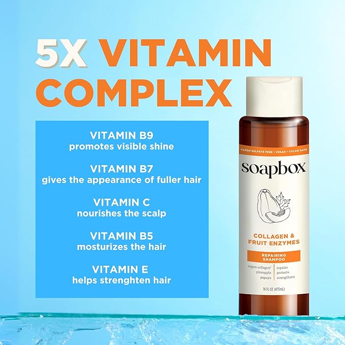 Soapbox Collagen Shampoo & Conditioner, For Dry, Fine or Thin Hair, Strengthening with Collagen & Peptides for Fuller Looking Hair, 16oz Each (Pack of 2)-VivaGrace Women