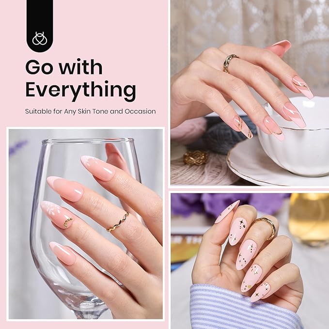 Beetles Nude Pink Gel Nail Polish Kit with UV LED Light Nail Lamp 6 Pcs Starter Kit Base Gel Top Coat Soak Off Nude Pink Polish Set with Nail File for DIY Manicure Gifts for Women