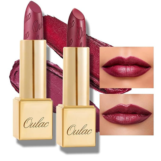 Oulac Metallic Purple Lipstick Set - 2PCS Vegan Lightweight Hydrating Formula with High Impact Lip Color for Full Coverage Lip Makeup, Christmas Gifts for Women, 03+14-VivaGrace Women
