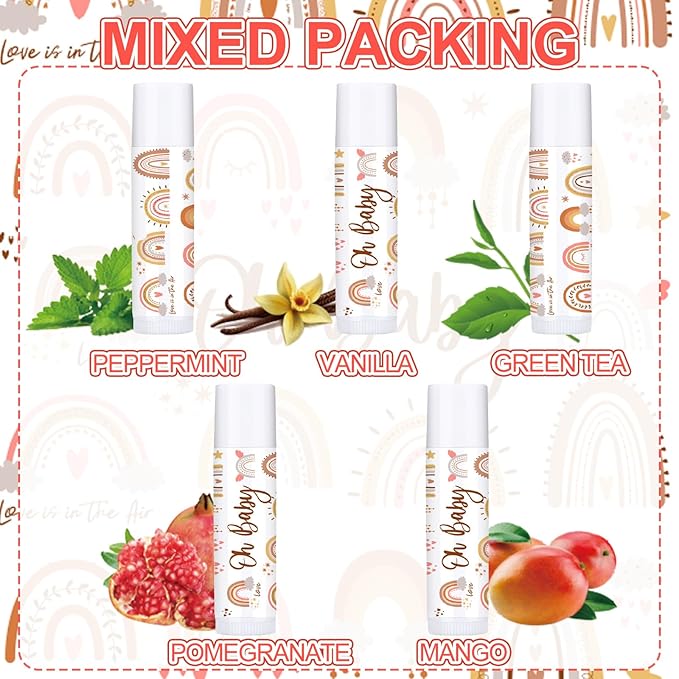 Dunzy 50 Pcs Thank You Gift Lip Balm Bulk Baby Shower Party Favors Bridal Shower Favor Lip Care with Assorted Fruit Flavors Thank You Lipstick for Guest Basket Gift Stuffer (Boho)-VivaGrace Women