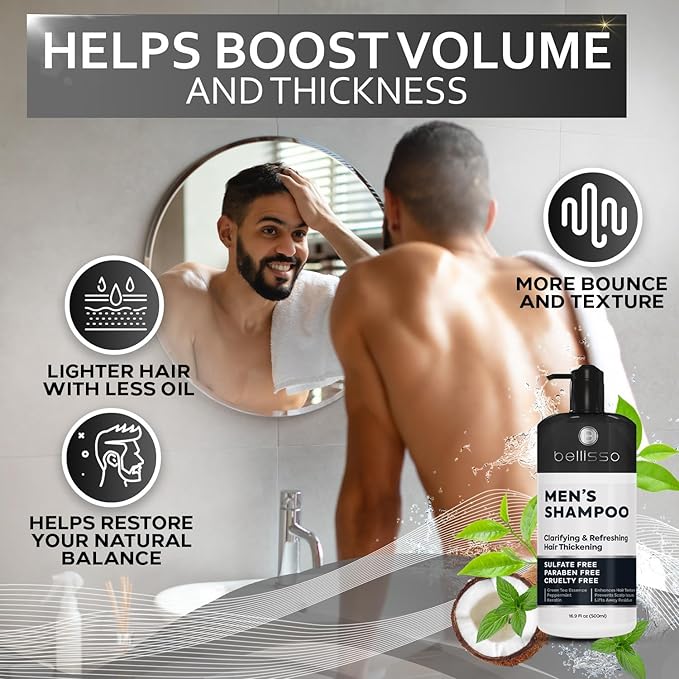 Shampoo for Men - Tea Tree Oil and Peppermint - Sulfate Free, Paraben Free - Clarifying, Refreshing, Volumizing & Moisturizing Hair Thickening Formula - Ideal for Oily Hair, Dry Scalps and Build Up-VivaGrace Women