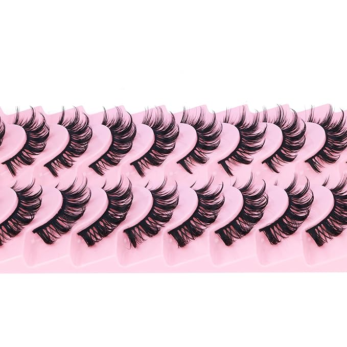 False Eyelashes Manga Lashes 10 Pairs False Eyelashes Japanese Style D Anime Lashes Natural Cosplay Lashes Natural Look 15 MM Wispy Faux Mink Lashes Full Strip Doll Lashes by FANXITON-VivaGrace Women