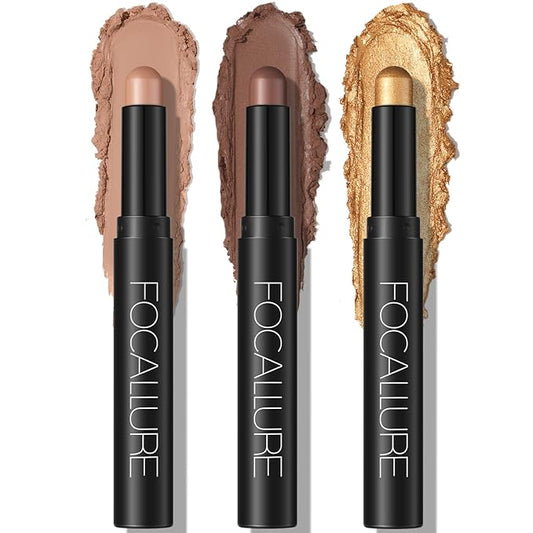 FOCALLURE 3PCS Cream Matte and Shimmer Eye Brightener Stick,Light to Dark Orange Eyeshadow Pencil,Long Lasting Eye Shadow Highlighter Stick Makeup,Gold Rush-VivaGrace Women