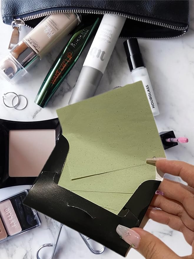 2 Pks GREEN TEA INFUSED Soothing Natural Abaca Blotting Paper - 100 Oil Blotting Sheets - Makeup Friendly UNISEX Oily Skin Shine Blotter Photography Zoom Meetings Travel Gym School - MADE IN TAIWAN-VivaGrace Women