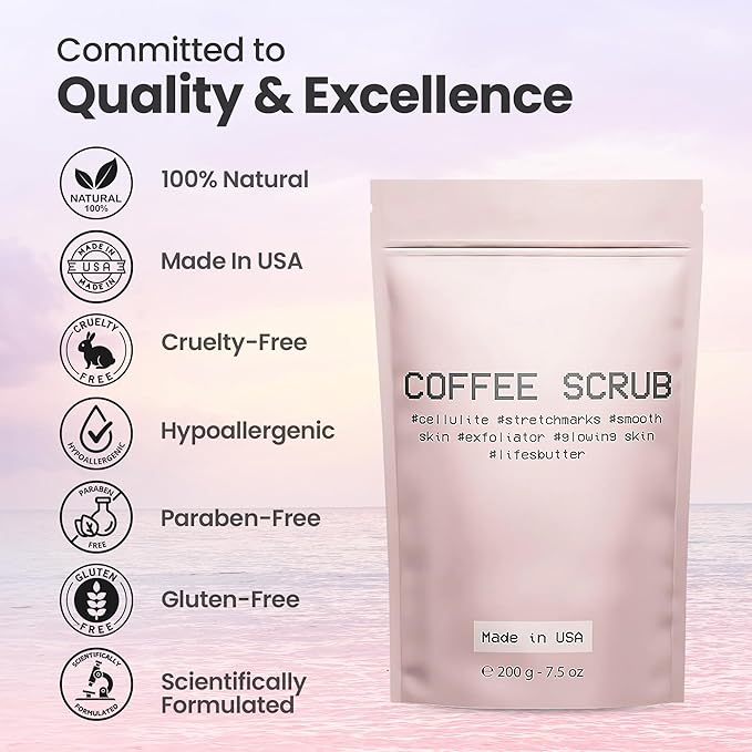 Life's Buttter Exfoliating Coffee Scrub with Natural Arabica Coffee Effective Against Cellulite, Stretch Marks, Scars and Acne | Organic Shea Butter and Sweet Almond Oil-VivaGrace Women