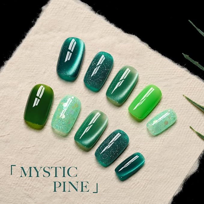GAOY Green Gel Nail Polish Set with Magnet 6 Colors Includes Jelly Cat Eye Glitter Shades for DIY Manicure and Nail Salons Requires UV Curing
