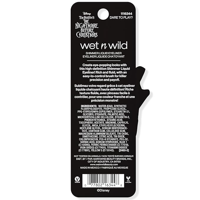 wet n wild Nightmare Before Christmas Liquid Eyeliner, Semi-Sheer Buildable Glitter Formula, Richly Pigmented Color, Flexible Precision Brush for Easy Application, Cruelty-Free - Dare to Play