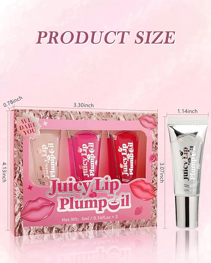 Plumping Lip Oil Kit-3Pcs Hydrating Glossier Tinted Lip Gloss,Long Lasting Lip Plumper and Pout Booster LIpgloss, Moisturizing Non-Sticky Natural Fuller Lip Tint Stain, Makeup Gift for Women-Set B-VivaGrace Women