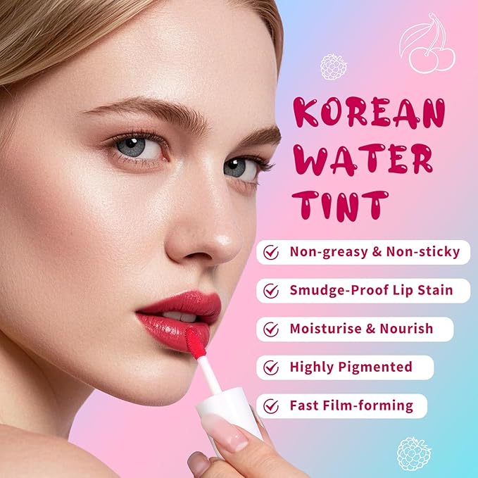 Lip Tint Stain, Long Lasting Korean Lip Stain Set, Non-sticky Waterproof Lightweight Lip and Cheek Tint, Moisturizing High Pigment Water Tint, Matte Finish Lip Tint-VivaGrace Women