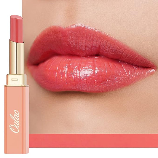 Oulac Coral Peach Red Lipstick for Women - Moisturizing Lip Stick Red, Glossy Tinted Lip Balm, Sheer Shine Juicy Finish, Lightweight and Hydrating Formula for Dry Lip Care, Vegan 2.2g/0.07oz (04)-VivaGrace Women